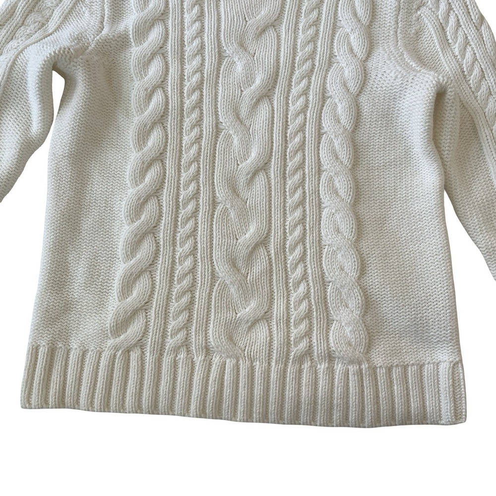 L.L. Bean Womens Size PM Petite White Sweater Cable Knit Heavy Thick 100% Cotton - Picture 5 of 7